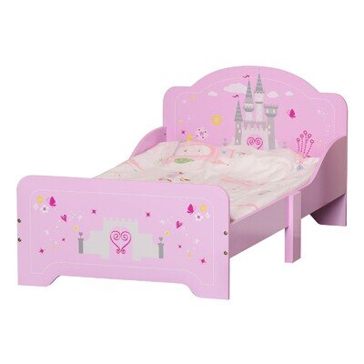 HOMCOM Kids Bed Princess Castle Theme w/ Side Rails Slats Home 3-6 Yrs Pink