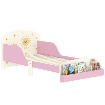 AIYAPLAY Toddler Bed Sun-Themed Kids Bed Frame with Storage Furniture Gift Pink
