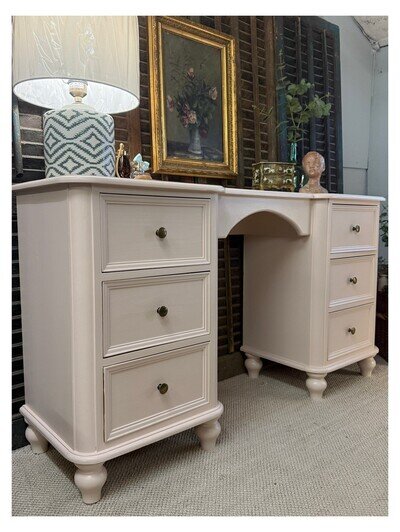 Painted Dressing Table Or Desk With Drawers in Pink Ground By Farrow & Ball
