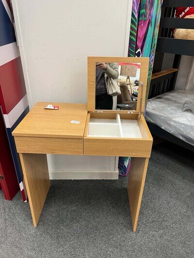 Brown Wood Dressing Table 85x50x55cm Lift-Up Rectangular Mirror Storage