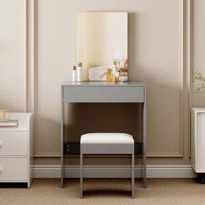 Dressing Table Set w/Mirror, Stool, Large Drawer and Open Storage - TAMPA