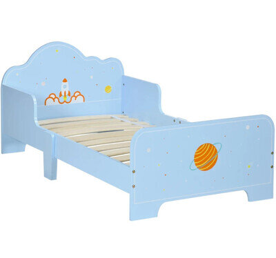 Kids Bed Frame with Space-themed Patterns Toddler Boy Girls Ages 3-6 Years Blue