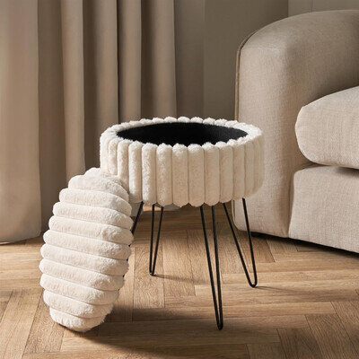 OHS Dressing Table Chair Faux Fur Ribbed Storage Vanity Stool with Hairpin Legs