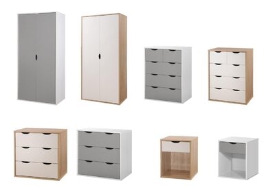 Kids Bedroom Furniture Set Oak Grey White Wardrobe Chest Drawers Bedside