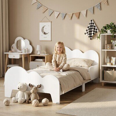 Toddler Bed, Cloud-Themed Kids Bed Frame with Safety Rails, 143.5 x 74.5 x 56cm