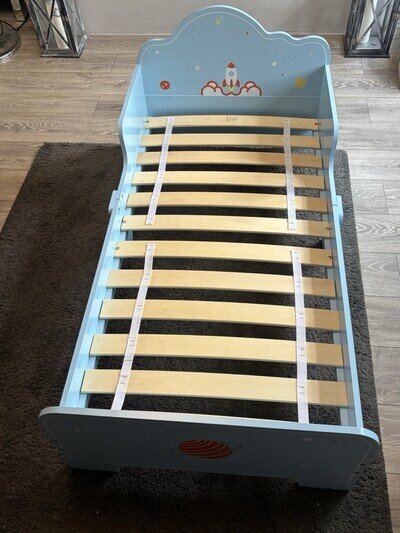 ZONEKIZ Space Themed Kids Toddler Bed, Safety Rails, Boys, Girls, Ages 3-6 Years