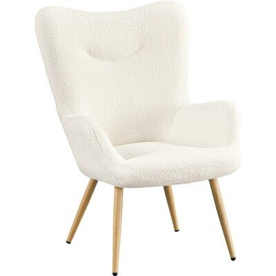 Boucle Accent Chair w/ Metal Legs, Fabric Armchair Reading Chair for Living Room