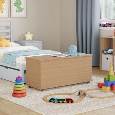 Leon Toy Box Chest Wooden Storage Blanket Lid Pine Childrens Kids Tidy Bin
