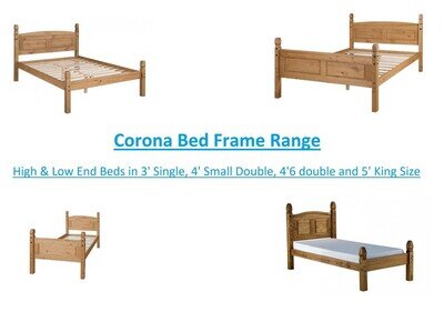 Corona Bed Frame Solid Pine Single, Double, Kingsize Bedroom Furniture