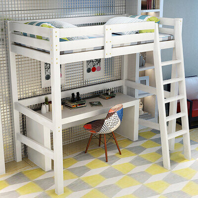 Wood High Sleeper Bunk Bed 3ft Single Children Kids White Loft Cabin Bed Frame