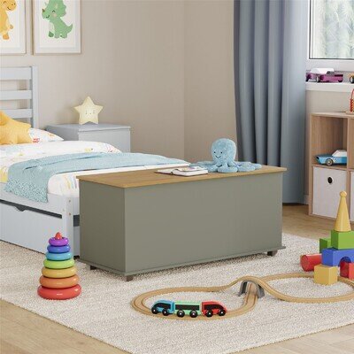 Arlington Toy Box Chest Wooden Storage Blanket Lid Grey Childrens Kids Tidy Bin