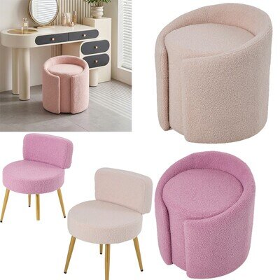 Dressing Table Chair Teddy Fleece Vanity Stool Makeup Seat Bedroom LivingRoom UK