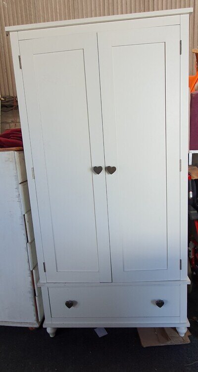 Superb Solid White Oak Childrens Wardrobe - Shelving and Deep Drawer