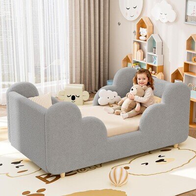 Kids Toddler Bed w/ Extra Wide Safety Cloud-Themed,for Boys,Girls,Ages 3-6 Years