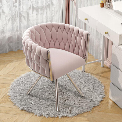 Pink Velvet Vanity Chair !SALE! Swivel Woven Accent Chair Gold Legs Bedroom