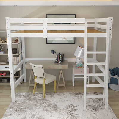 3FT White Pine Wooden High Sleeper Cabin Frame Bunk Bed Kid Children Single Beds