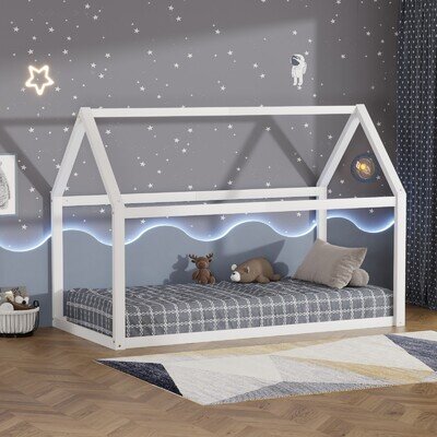 Junior Wooden House Bed Toddler Solid Pine Wood Children Kids Junior Bed Frame
