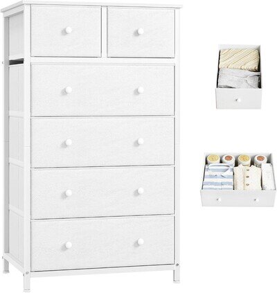Chest of Drawers Bedroom 6 Drawers Storage Cabinet Storage Unit White Leather