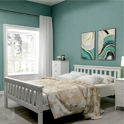 White 4Ft Wooden Bed Frame Solid Small Double Furniture Bedroom Shaker Pinewood
