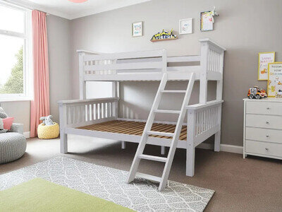 Kids Triple Bunk Bed 3ft Single and 4ft6 Double Wooden Bed Frame for Children