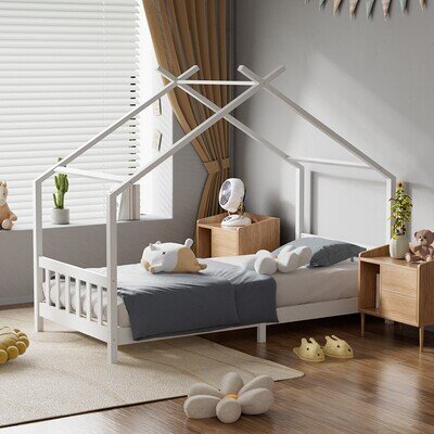 Pine Wood Kids Children Teepee House Bed Bed Tent Bed Frame Toddler Boys Girls