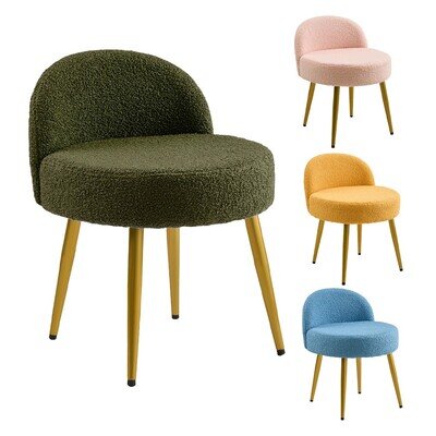 Modern Teddy Makeup Vanity Chair Bedroom Upholstered Dressing Seat Wood Legs