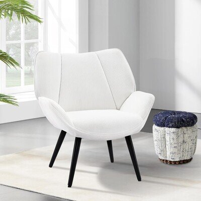 Accent Chair Wingback Armchair with Wood Frame for Living Room Bedroom White