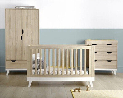 3pc Children's Bedroom Set Wood Grain Cot Bed, 2 Door Wardrobe, 3 Drawer Chest