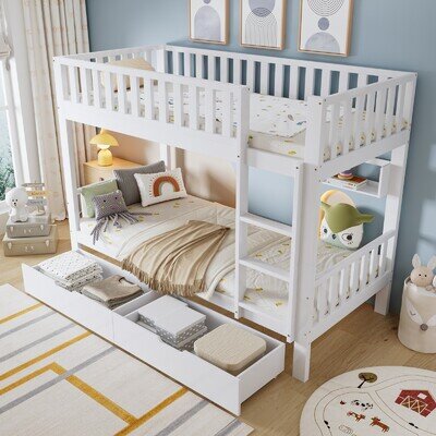 Bunk Beds Kids Children High Sleeper Pine 3FT Single Storage Wooden Bed Frame