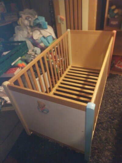Children's solid wood cot, bed, wardrobe and drawers set used