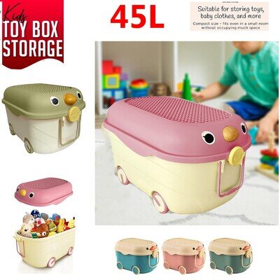 45L Toy Box Storage Lid Kids Nursery Bedroom Large Toys Organiser Tidy Bin Chest