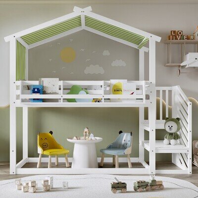 Bunk Bed with Storage for Kids Children Cabin Bed 3ft Single Bed with Stairs