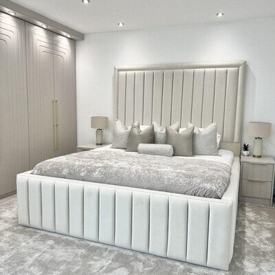 New Lined Panel Bed Frame Plush Velvet Upholstered Gas Lift Storage Double King