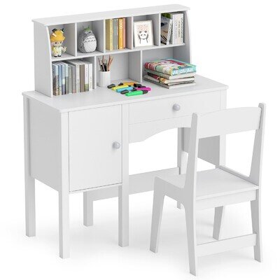 Kids White Study Desk and Chair Set Children Wooden Craft Table with Chair