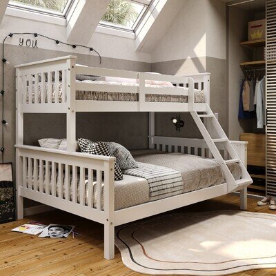 Neptune Single Over Double White Wooden Triple Bunk Bed Kids Children's Sleeper
