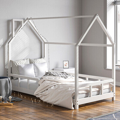 1.6M Solid Wooden Pine Bed Frame Toddler Kids Children Guard Slatted Bedstead