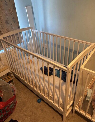 IKEA White Wooden Nursery Cotbed with Slatted Sides & Teething Rails