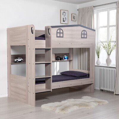 Hector 3' Single Bunk Bed Brown Grey 3D Fun Design For Childrens Kids Bedroom