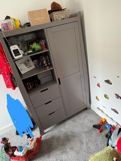 Obaby Grey Children's Bedroom 3pc Set Bedframe Wardrobe Chest Drawers Shelves