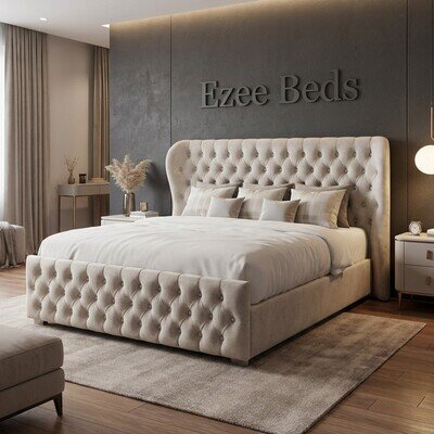 Kendal Wingback Bed Frame Velvet Ottoman Gas Lift Storage Double King