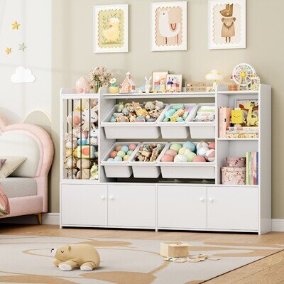 Toy Storage Unit Kids Storage Soft Toy Organiser Childrens Bookcase with 6 Boxes