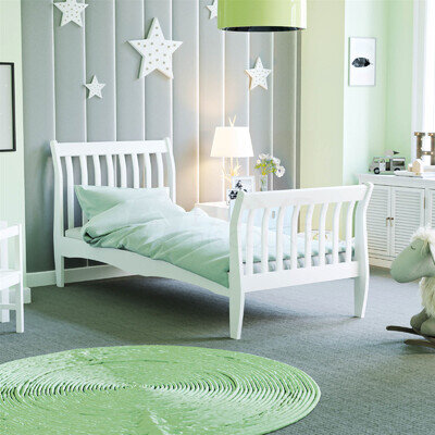 3ft Single Bed White Wooden Sleigh Bedframe Childrens Kids Bed Bedroom Furniture