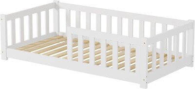 Toddler Floor Bed with Safety Guardrails, Kids Montessori Bed Frame for Children