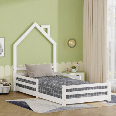 Junior Wooden House Bed Toddler Solid Pine Wood Children Kids Junior Bed Frame