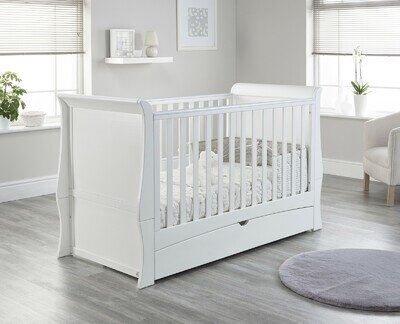 Sleigh Baby Wooden Cot Bed with Drawer convertible to a Toddler Bed High Quality