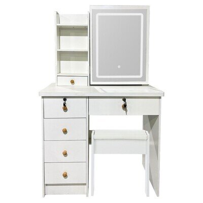 White Dressing Table with LED Light Mirror Stool Drawers Vanity Makeup Desk Set