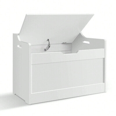 Large White Wooden Toy Storage Chest with Flip-Top Lid for Bedroom Organization