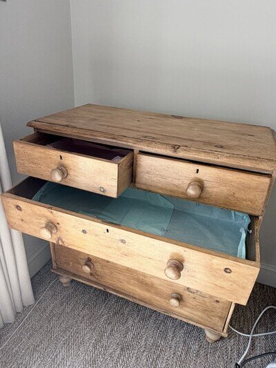 Vintage Wooden Pine Chest of Drawers Bedroom Storage, 5 Drawers