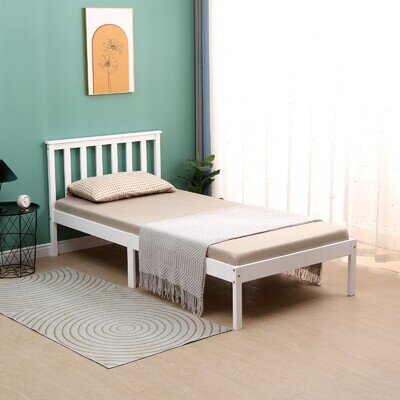 SINGLE BED PINE FRAME 3ft WHITE WOODEN SHAKER STYLE BEDROOM FURNITURE