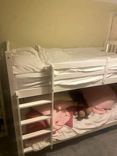 White Wooden Single Children’s Bunk Bed Frame with Ladder & Guard Rails